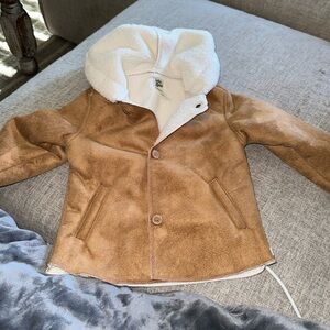 24M brown suede coat with Sherpa lining and hood